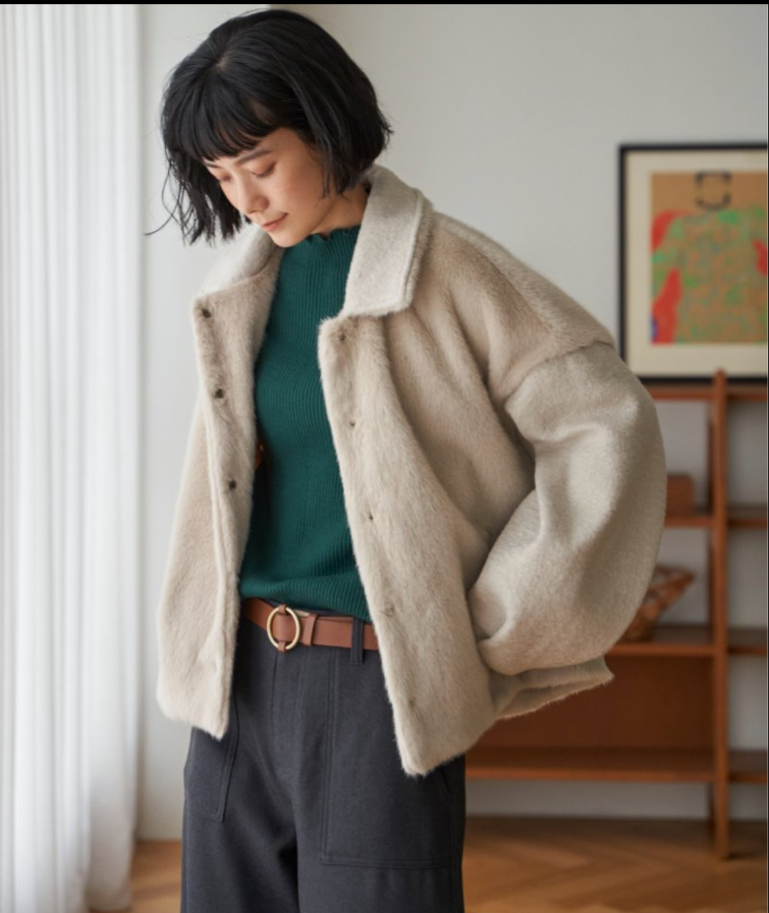 定価378,000円Drawer ヘリンボーン柄アイボリー ファー付きアウター 定価378,000円Drawer ヘリンボーン柄アイボリー ファー付きアウター