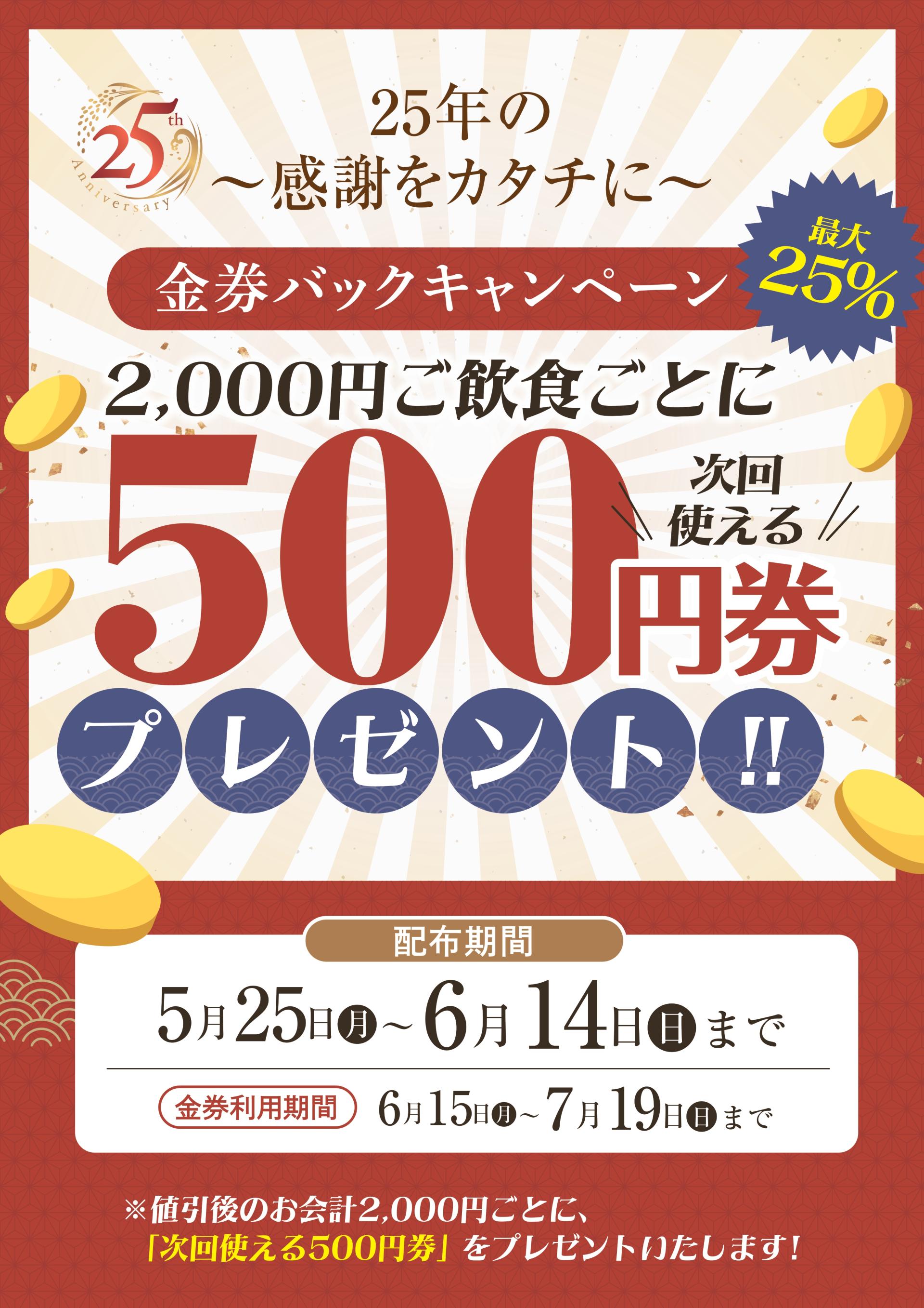 25年の感謝をカタチに　金券バックキャンペーン